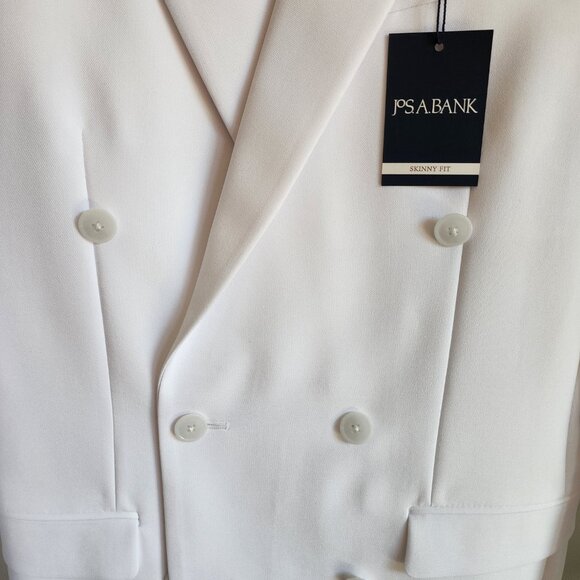 36R White Double Breasted Suit Jacket New Mens Jos A Bank Polyester Peak Lapel - Picture 14 of 17